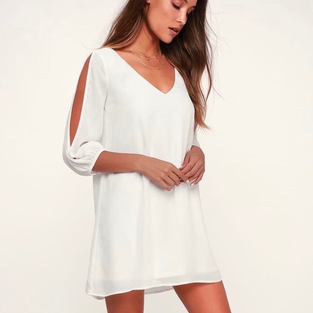 Lulus Shifting Dears Ivory Long Sleeve Mini Dress